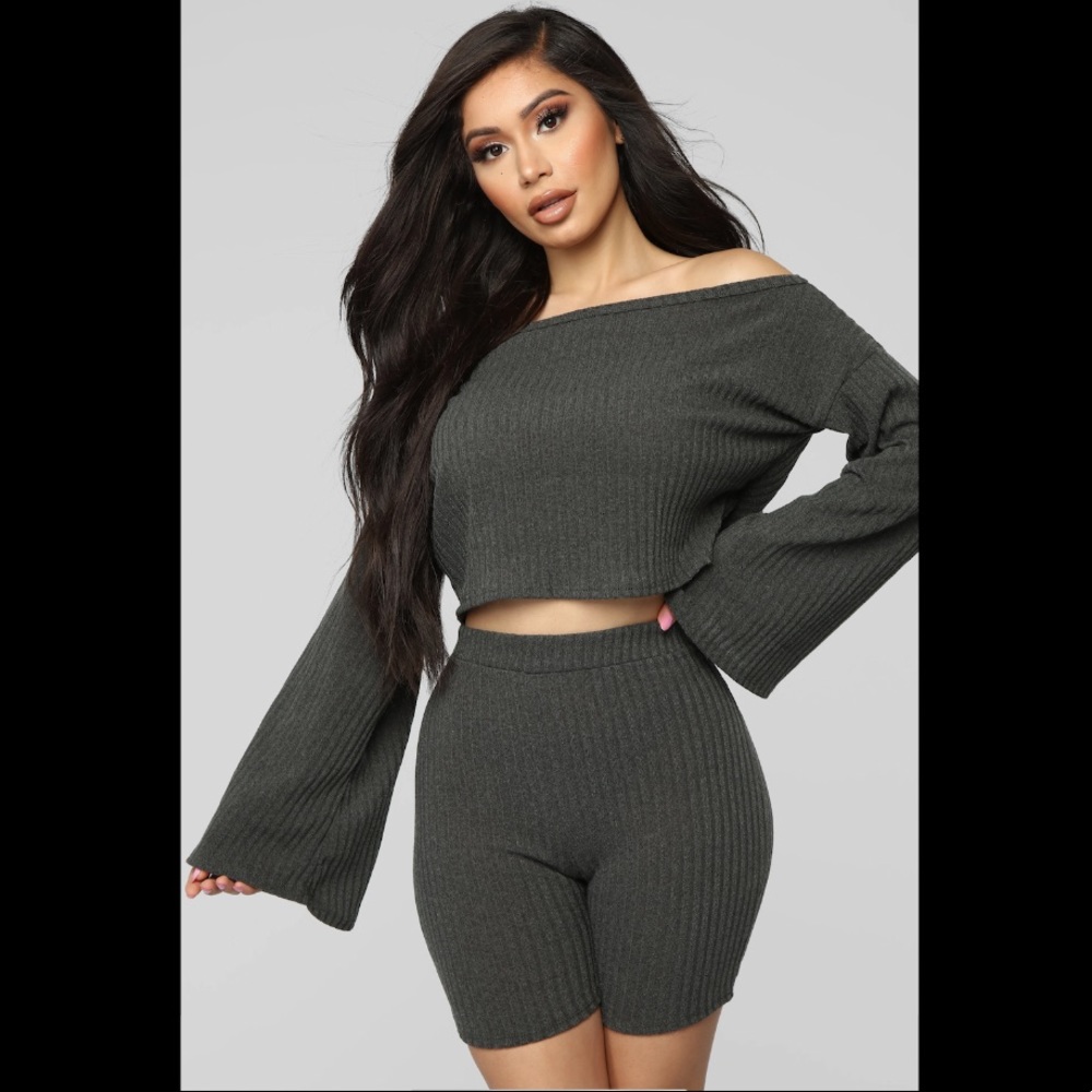 Come Hang Ribbed Set - Olive S
